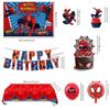 51PCS spidey birthday party supplies, backdrop, "Happy Birthday" banner,tablecloth, large aluminum balloon, small aluminum balloons, latex balloons, cake topper,cupcake toppers, hanging swirls view 2