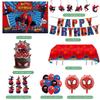 51PCS spidey birthday party supplies, backdrop, "Happy Birthday" banner,tablecloth, large aluminum balloon, small aluminum balloons, latex balloons, cake topper,cupcake toppers, hanging swirls view 3