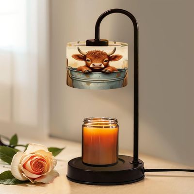 Candle Warmer Lamp with Timer and Dimmer, Highland Cow Cows Retro Art Sunflower Painting Prints Bucket Wax Melt Warmer with 4 Bulbs, House Warming Birthday Gifts for Women Mom New Home Decor