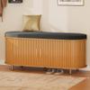 DHH 2-Tier Storage Bench,Wide Shoe Bench with Thickened Padded Seat Cushion, Mid Century Modern Fluted Sliding Door and Adjustable Shelf, for Entryway, Living Room, Bedroom (Yellow Walnut, 43.3) view 1