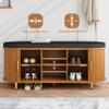 DHH 2-Tier Storage Bench,Wide Shoe Bench with Thickened Padded Seat Cushion, Mid Century Modern Fluted Sliding Door and Adjustable Shelf, for Entryway, Living Room, Bedroom (Yellow Walnut, 43.3) view 3