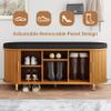 DHH 2-Tier Storage Bench,Wide Shoe Bench with Thickened Padded Seat Cushion, Mid Century Modern Fluted Sliding Door and Adjustable Shelf, for Entryway, Living Room, Bedroom (Yellow Walnut, 43.3) view 4
