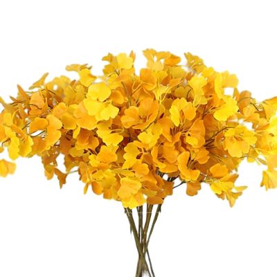6 Pcs Artificial Ginkgo Leaves Stems, 41.34" Long Fall Foliage Stems Yellow Leaves Branches for Vases Filler Faux Ginkgo Leaf Branches for Thanksgiving Autumn Harvest Party Decor