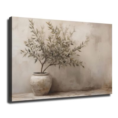 LXZNRQU Olive Tree Framed Poster, Pottery Still Life Painting Wall Decor, Neutral Modern Organic Wall Art for Living Room Ready To Hang (Wrapped Canvas,2030 inch)