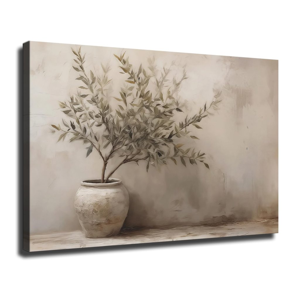 LXZNRQU Olive Tree Framed Poster, Pottery Still Life Painting Wall Decor, Neutral Modern Organic Wall Art for Living Room Ready To Hang (Wrapped Canvas,2030 inch)