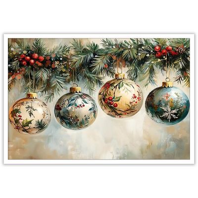 Christmas Garland Ornaments Prints Painting Victorian Flower Wall Art Vintage Traditional Holiday Canvas Poster Winter Rustic Farmhouse Decorations for Living Room Bedroom Office 12x16inch Unframed