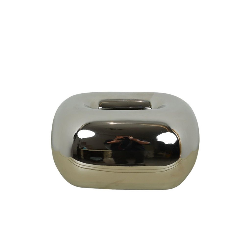 Modern Ceramic Household Tissue Box Creative Dining Table Storage Napkin Facial Dispenser Ornaments Napkin Holder(Silver)