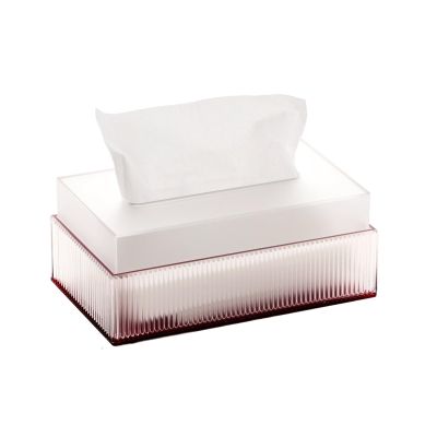 Light Luxury Desktop Acrylic Tissue Box Semi-Corrugated Napkin Facial Dispenser for Home Restaurant Hotel Napkin Holder(Red,Large)