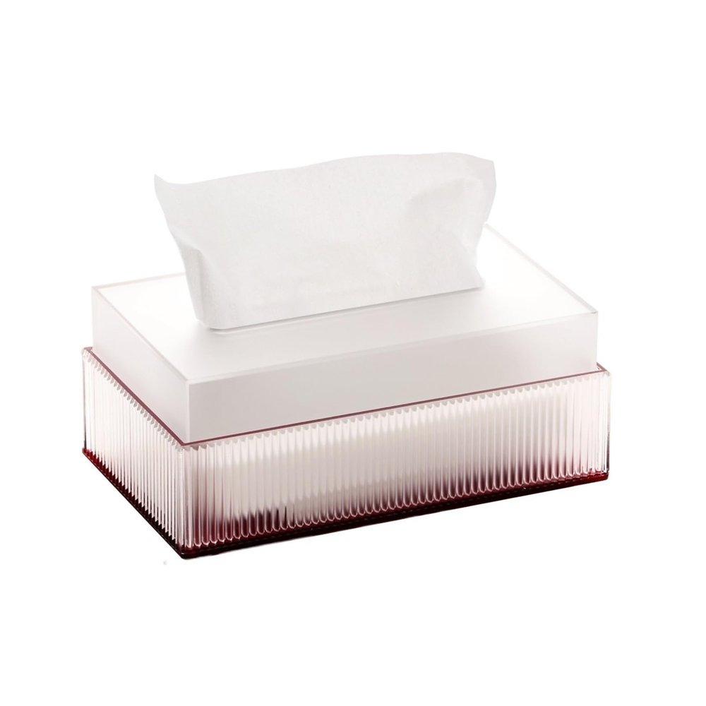 Light Luxury Desktop Acrylic Tissue Box Semi-Corrugated Napkin Facial Dispenser for Home Restaurant Hotel Napkin Holder(Red,Large)