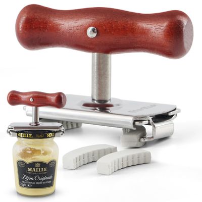 StarBlue Jar Opener for Seniors with Weak Hands Adjustable Lid Remover Tool for Jars & Bottles Heavy Duty Stainless Steel with Wood Handle + 2 Extra Anti-Slip Rubber Grips