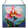 Orchid Flower Stained Glass Panels, Square Shaped Window Hangings, Tiffany Glass Traditional Art Crafts for Home Decor Gifts 130OR3 view 1