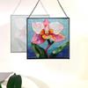 Orchid Flower Stained Glass Panels, Square Shaped Window Hangings, Tiffany Glass Traditional Art Crafts for Home Decor Gifts 130OR3 view 4