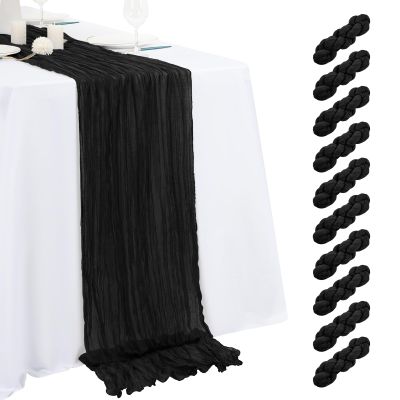10 Pack Black Cheesecloth Table Runner 17x108 Inch Semi Sheer Boho Gauze Cheese Cloth Table Runners, for Wedding Bridal Shower Birthday Party Home Decor Garden Farmhouse