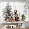 4PCS Christmas German Shepherd Dog Shower Curtain Sets with Non-Slip Rug, U Shape and Toilet Lid Cover Mat, Xmas Tree Gifts Home Bathroom Accessory Sets Decor, 72 x 72 Inch view 1