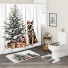 4PCS Christmas German Shepherd Dog Shower Curtain Sets with Non-Slip Rug, U Shape and Toilet Lid Cover Mat, Xmas Tree Gifts Home Bathroom Accessory Sets Decor, 72 x 72 Inch view 2
