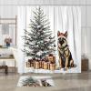 4PCS Christmas German Shepherd Dog Shower Curtain Sets with Non-Slip Rug, U Shape and Toilet Lid Cover Mat, Xmas Tree Gifts Home Bathroom Accessory Sets Decor, 72 x 72 Inch view 3