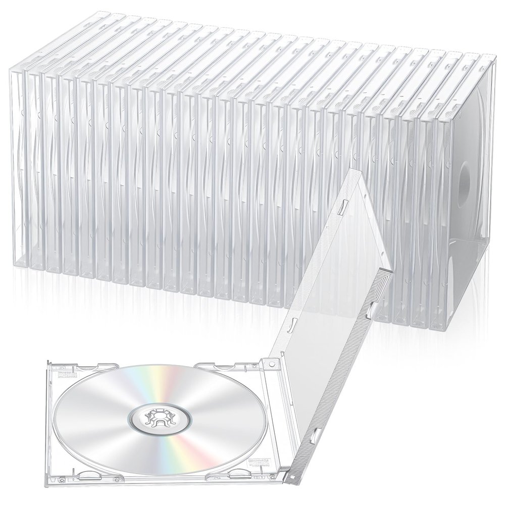 25 PCS CD Jewel Cases 10.4 mm Clear Empty CD Cases Acrylic Blank CDs Jewel Storage Case with Assembled Tray for Home, Office, School CDs DVDs Protection and Replacemen