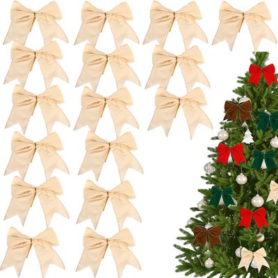 16 Pcs 6Inch Large Christmas Velvet Bows Rustic Wreath Gift Bows Vintage Xmas Velvet Ribbon Bow Holiday Ornaments for Christmas Tree Garland DIY Craft Wrapping Decor (Green)