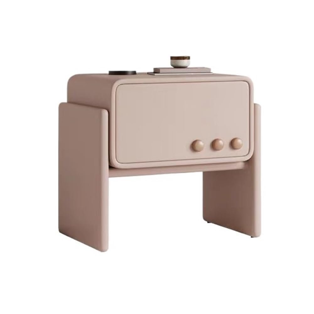 Modern Nightstand with 1 Drawer Small Wood Bedside Table End Table for Room Living Room Space Saver(Pink)