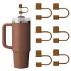 6PCS Silicone Straw Covers Cap Compatible with Stanley Cup 30-40 oz Tumbler with Handle 10mm Straw Toppers Reusable Cover for Stanley Cup AccessoriesBrown view 1