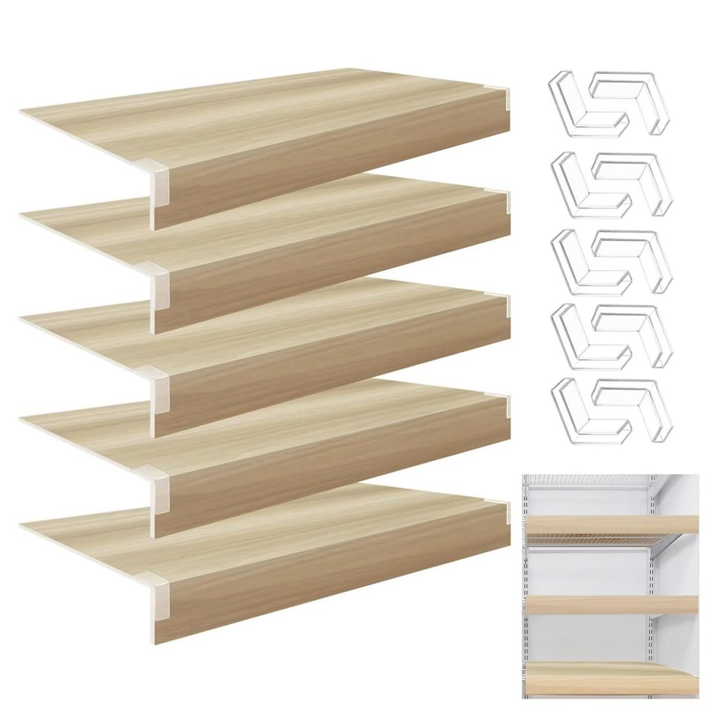5 Pcs Wire Shelf Cover, 36 x 14 x 2 in PVC Material Shelf Covers for Pantry Shelves(Not Wood), Removable Closet Shelving Liner for Home Kitchen, Office Organization - Yellow Maple Color