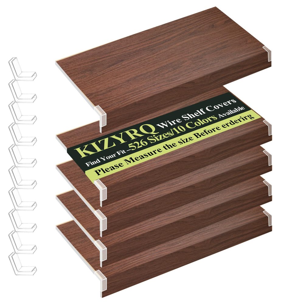 5 Pcs Wire Rack Covers,48x18x1.6in PVC Wire Shelf Cover for Pantry, and Laundry Shelves, Durable Removable Closet Decoration Shelf Liners (Not Wood) for Closet Kitchen Bathroom #03 Walnut