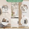IDEALHOUSE Farmhouse Narrow Coat Rack with Shoe Storage, 23.6" Small Hall Tree with Bench, Entryway Coat Rack with 5 Hooks, 2 Cubbies & 1 Barn Door Cabinet for Entryway, Hallway, Mudroom, White/Brown view 2