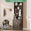 IDEALHOUSE Farmhouse Narrow Coat Rack with Shoe Storage, 23.6" Small Hall Tree with Bench, Entryway Coat Rack with 5 Hooks, 2 Cubbies & 1 Barn Door Cabinet for Entryway, Hallway, Mudroom, White/Brown view 4