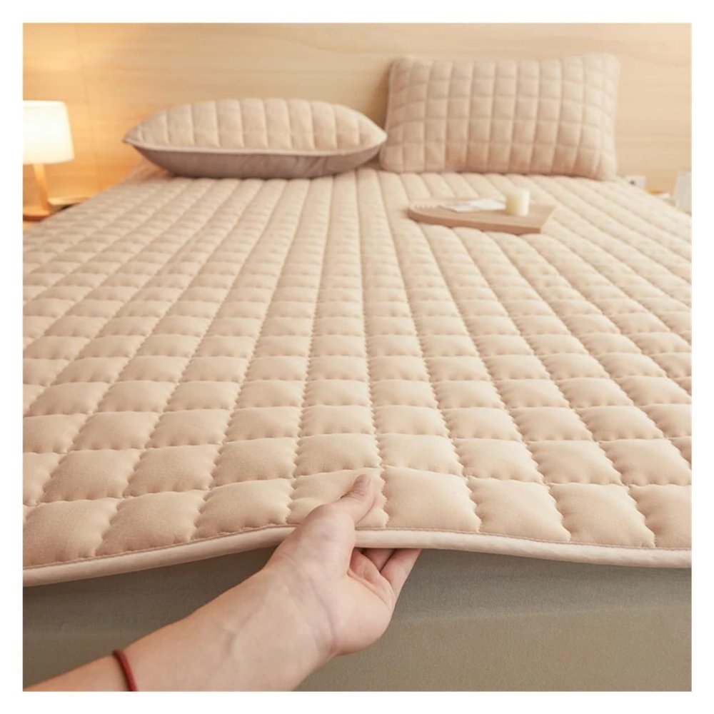 Waterproof Mattress Pads Foldable Bed Cover for Home Hotel Protector Non-Slip Breathable Bedding Mat(Khaki,135x200cm)