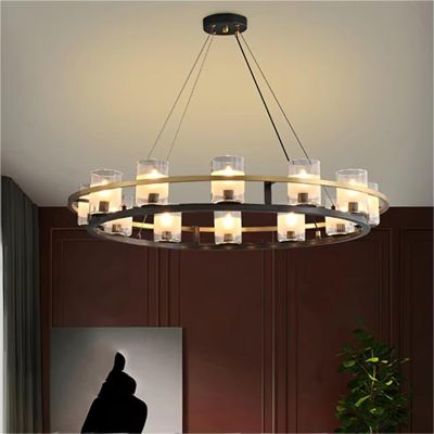 All Brass Round Glass LED Modern Ceiling Chandelier, Home Lighting Decorative Ceiling Light for Living Room, Dining Room,for Decoration