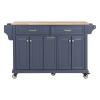 Minimally Designed Multifunctional Kitchen Island Cart with 2 Drawers and 5 Wheels, Providing Ample Storage Space, Suitable for Kitchen Use (Blue) view 3