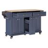 Minimally Designed Multifunctional Kitchen Island Cart with 2 Drawers and 5 Wheels, Providing Ample Storage Space, Suitable for Kitchen Use (Blue) view 4