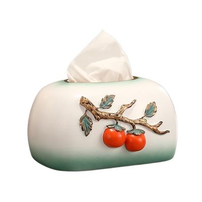 Ceramic Tissue Box Persimmon Pattern Gradient Color Household Living Room Decorative Ornaments Napkin Holder