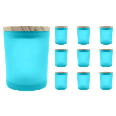 15OZ Thick Glass Candle Jar Container Vessels for Making,WINCUR Empty Round Candle Holder Tins Can w/ Lids Wax Container - Spice, Powder Containers Bulk 10 Pack (Frosted Light Blue 15oz 8*9cm/3.15*3.5