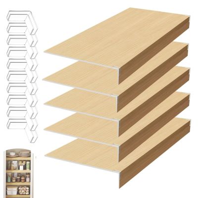 5 Pcs Wire Rack Covers for Pantry 17 x 16 x 1.6 in, 0.29 Inch Thick Easy to Cut PVC Removable Durably Shelf Liners, for Pantry Closet Easy Install, Oak Color