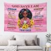 Ahvwhv Customized African American Women Tapestry - Personalized Name Gifts for Black Girl, Black Girl God Says I Am Bible Quotes Inspiring Wall Decor for Bedroom Dorm view 1