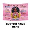 Ahvwhv Customized African American Women Tapestry - Personalized Name Gifts for Black Girl, Black Girl God Says I Am Bible Quotes Inspiring Wall Decor for Bedroom Dorm view 2