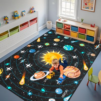 Kossmjx Outer Space Rugs for Kids - 812 Education Learning Classroom Space Rug for Boys Girls Kids Galaxy Solar System Theme Area Rugs Oversized Washable