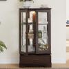 Anwick Glass Curio Cabinet with Adjustable Shelves - 47" Tall Display Cabinet, 2-Door Glass Doors and Drawers, Storage Cabinets/w Bulb for Living Room Home Office (Cherry) view 1
