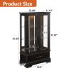 Glass Curio Cabinet with Adjustable Shelves - 47" Tall Display Cabinet, 2-Door Glass Doors and Drawers, Storage Cabinets/w Bulb for Living Room Home Office (Black) view 2