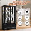 Glass Curio Cabinet with Adjustable Shelves - 47" Tall Display Cabinet, 2-Door Glass Doors and Drawers, Storage Cabinets/w Bulb for Living Room Home Office (Black) view 4