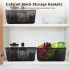 Pack Of Four Plastic Mesh Baskets With Wooden Handles, Storable Bins For Snacks, Fruits, And Cosmetics, Versatile For Kitchen Pantry, Size 10.87.34.8 view 2