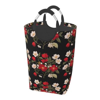 Cherry Blossoms Foldable storage bag, 50L capacity, suitable for laundry room, dormitory bedroom, dirty clothes storage basket.