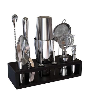 EWUROI Boston Shaker Cup 13-Piece Stainless Steel Mixer Cocktail Bartender Set with Storage Rack