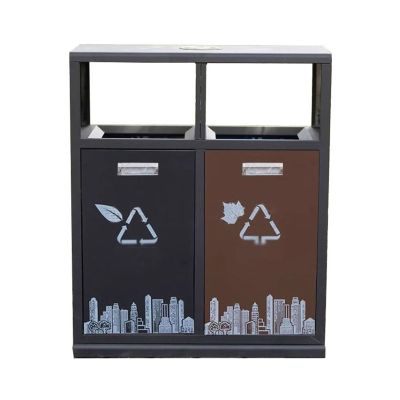 cfycfy987 Retro with Ashtray Classified Rubbish Bin Public Area Galvanised Steel Trash Can
