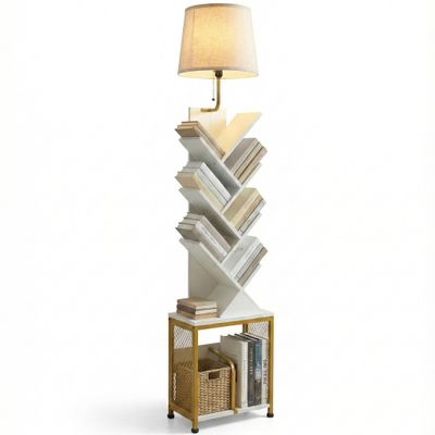 ZEXVIDA 62" Tall Floor Lamp with 8 Tier Bookshelf (Champagne Gold)