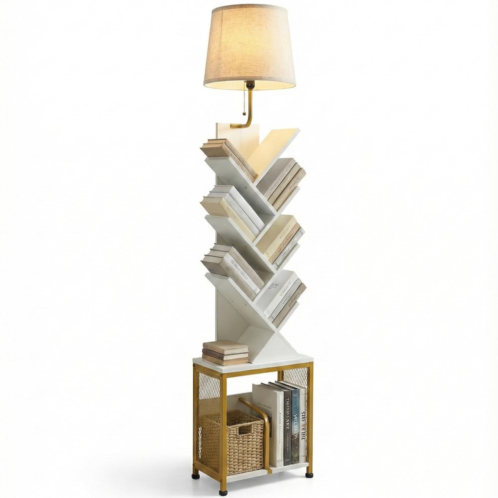 ZEXVIDA 62" Tall Floor Lamp with 8 Tier Bookshelf (Champagne Gold)