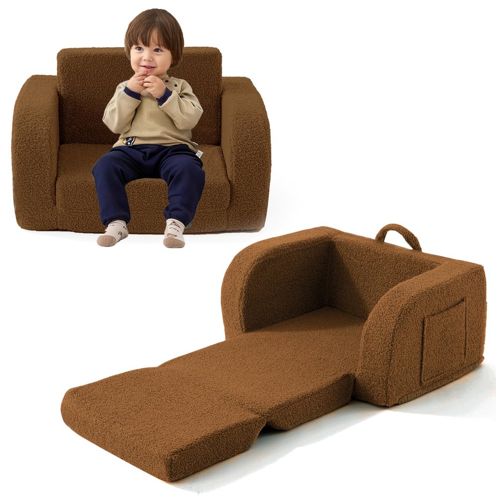 MuaMelop Toddler Chair, 2-in-1 Foldable Kids Couch for 1-3 Years Old, Brown