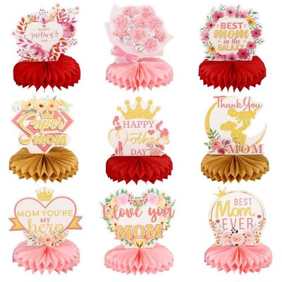 3D Elegant Honeycomb Table Toppers For Decor, Easy Assemble, 9 Pcs Mother'S Day Honeycomb Centerpieces, Happy Mother'S Day Table Embellishments