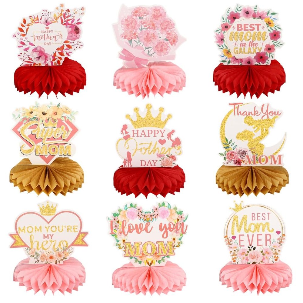 3D Elegant Honeycomb Table Toppers For Decor, Easy Assemble, 9 Pcs Mother'S Day Honeycomb Centerpieces, Happy Mother'S Day Table Embellishments